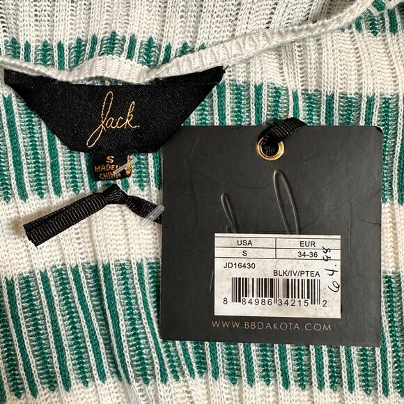 BB Dakota Jack Green White Black Striped Lightweight Sweater Sz S NWT - Picture 3 of 9